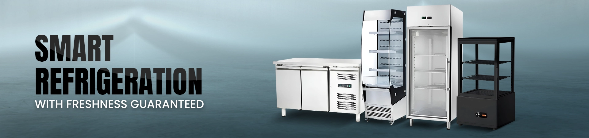 Banner showing energy-efficient blast chillers including undercounter, upright, and display models, designed to deliver fast cooling results.